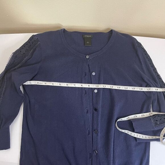 Ann Taylor|Button up|Cardigan|100% Cotton| open knit sleeves|Medium - Picture 4 of 13